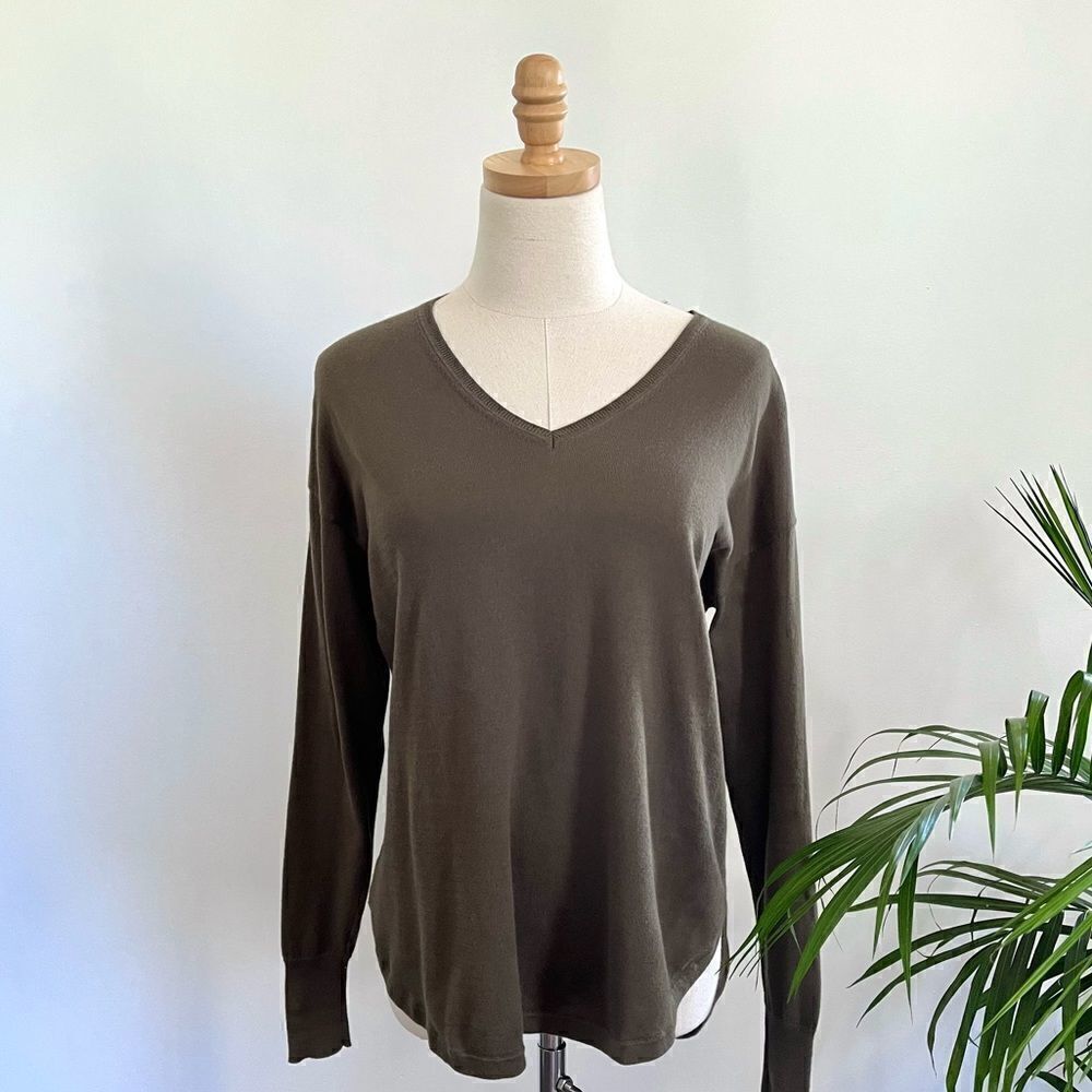 Margaret O'leary Green V-neck Cotton Sweater XS